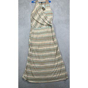 Tommy Bahama Dress Womens XL Coffee Linen Blend Gold Metallic Maxi Ladies NEW
